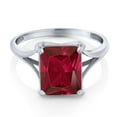 thumbnail image 3 of Gem Stone King 14K White Gold Red Created Ruby Solitaire Engagement Ring for Women (5.80 Cttw, Emerald Cut 11x9MM), 3 of 6