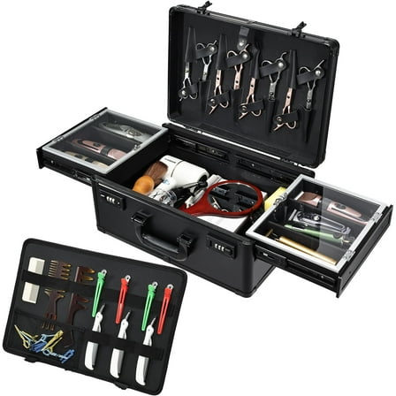 Professional Barber Case 6 Clippers Sliding Tray Hard Salon Travel Organizer Hair Scissors Trimmer Storage Box