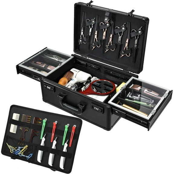 Professional Barber Case 6 Clippers Sliding Tray Hard Salon Travel Organizer Hair Scissors Trimmer Storage Box