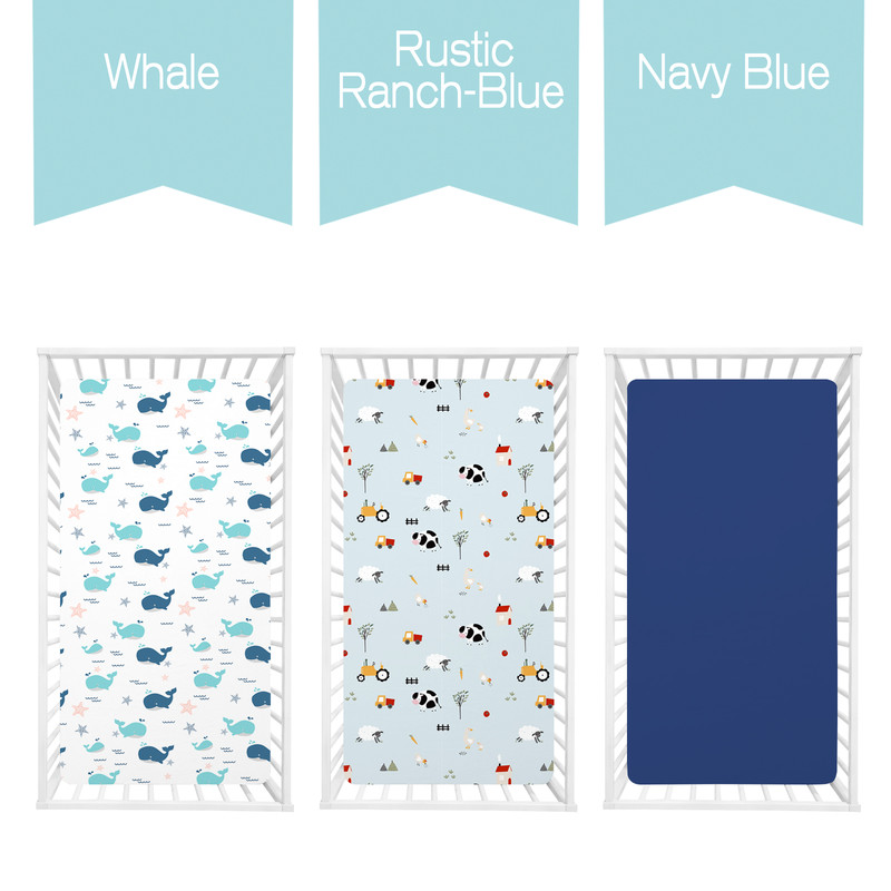 Little Grape Land Fitted Crib Sheets, Whale & Ranch, 3 Pack photo 4