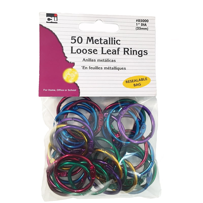 Loose Leaf Rings, 1" Diameter, Metallic Assorted Colors Bundle of 2