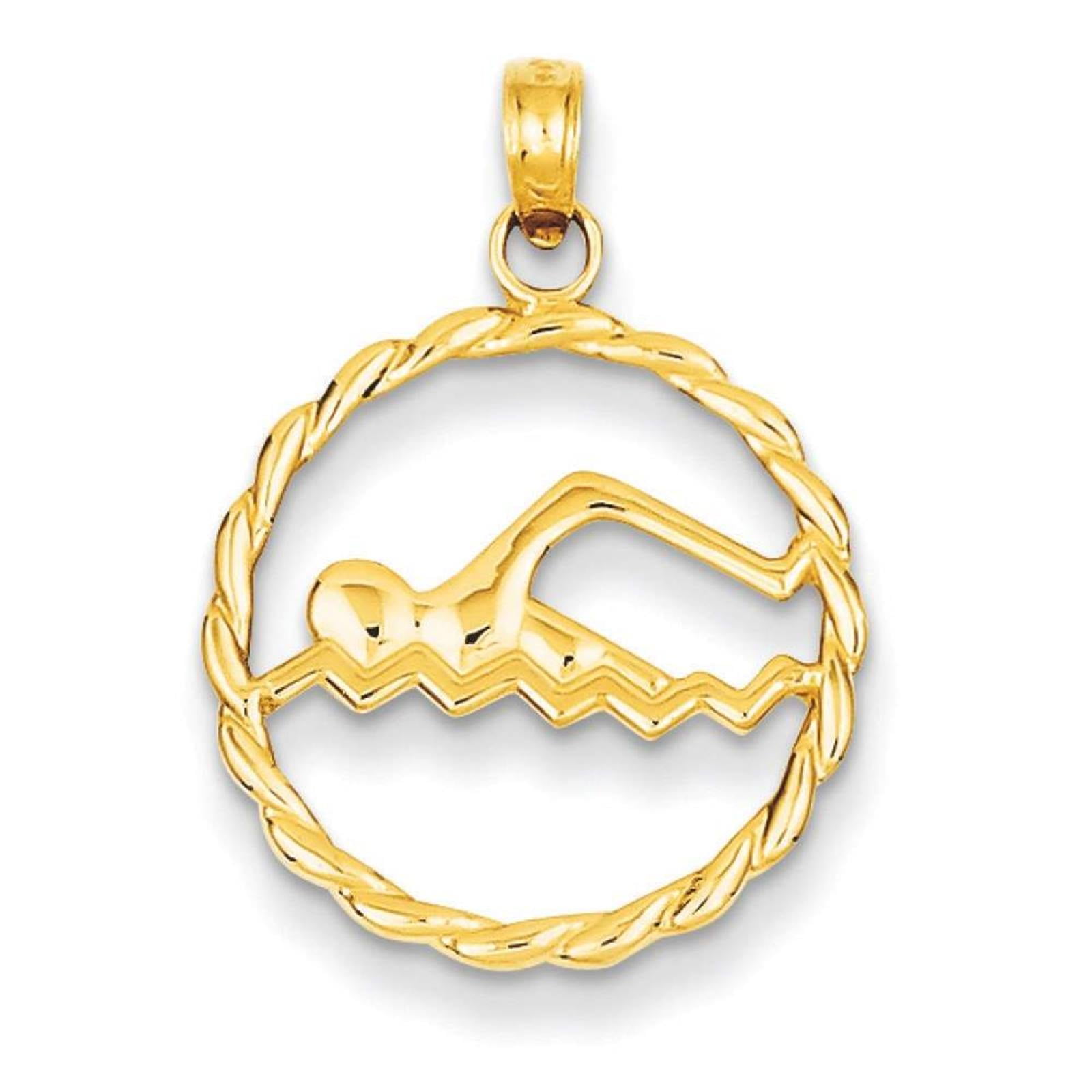 14k Yellow Gold Swimming Polished Texture Charm Pendant 19mmx16mm by Fusion Collections