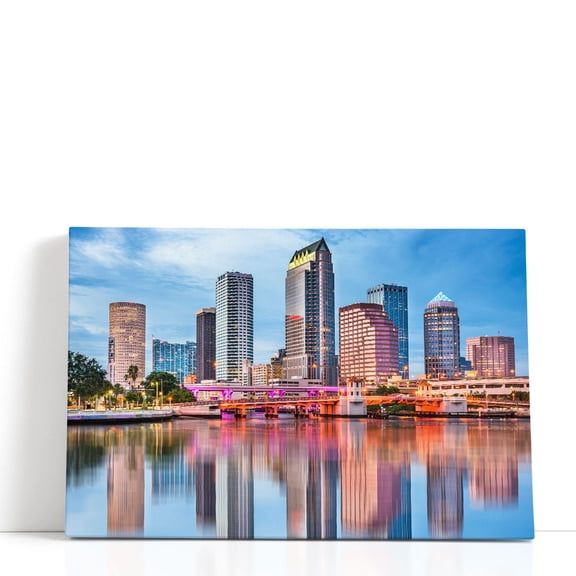 Tampa, Florida, Downtown Skyline - Wrapped Canvas Print Wall Art | 18" W x 12" H