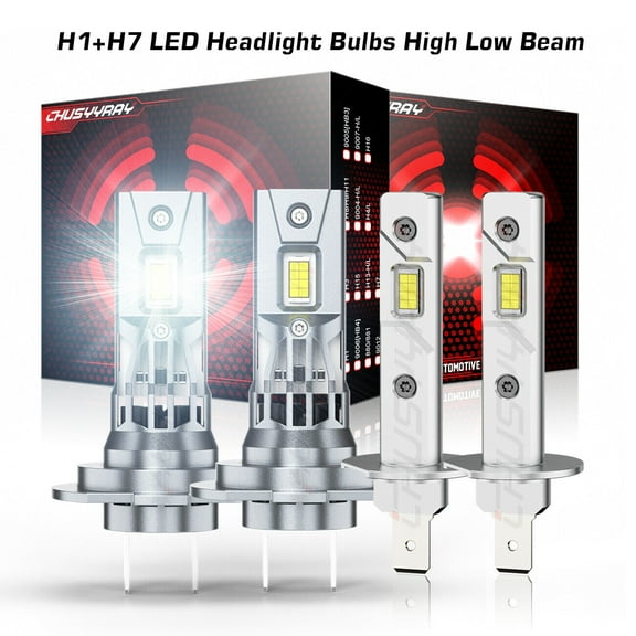 H1 & H7 Combo LED Headlight High Low Beam Bulbs Super Bright White 6500K Set 4X