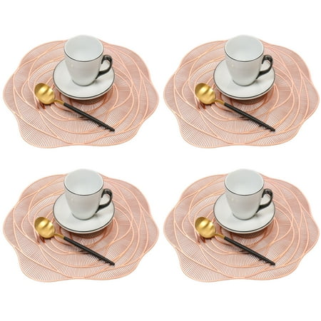 

Placemats Set of 4 Pressed PVC Round Flower Place Mats Dining Table Mats Dinning Table Centerpiece Rose gold，G162554