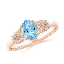 ANGARA Natural Vintage Style Oval Aquamarine Ring with Diamonds in 14K Rose Gold for Women (Size-7x5mm) | March Birthstone, Birthday, Anniversary, Jewelry Gift for Women | Natural Aquamarine Ring
