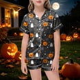 thumbnail image 2 of NIEWTR Halloween Pjs Girls 2 Piece Pumpkin Ghost Sleepwear Short Sleeve Jammies for Kids Button-Down Nightwear Girls' Pajama Sets, 2 of 5