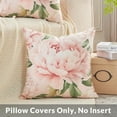 thumbnail image 3 of Pink Floral Throw Pillow Covers 16x16 Set of 2, Decorative Peony Flower Cushion Cases, Soft Plush Pillow Covers for Farmhouse Sofa Couch Bed Home Decor, 3 of 18