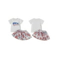 thumbnail image 2 of BemeyourBBs Kids Toddler Baby Girl 4th of July Outfits Summer Clothes Patriot Fourth of July Independence Day Clothes Letter Print Short Sleeve T Shirt Tops Elastic Waist Tulle Tutu Skirts Set, 2 of 9