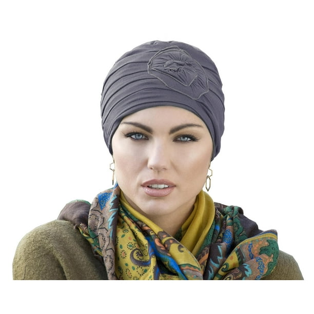 MASUMI Chemo Organic Headwear - PRIMROSE / Cáncer Headwear para Mujer con Caída Del Cabello / Sombreros y Coberturas de Alopecia / Turbante 95% Algodón (Color: Gris)
