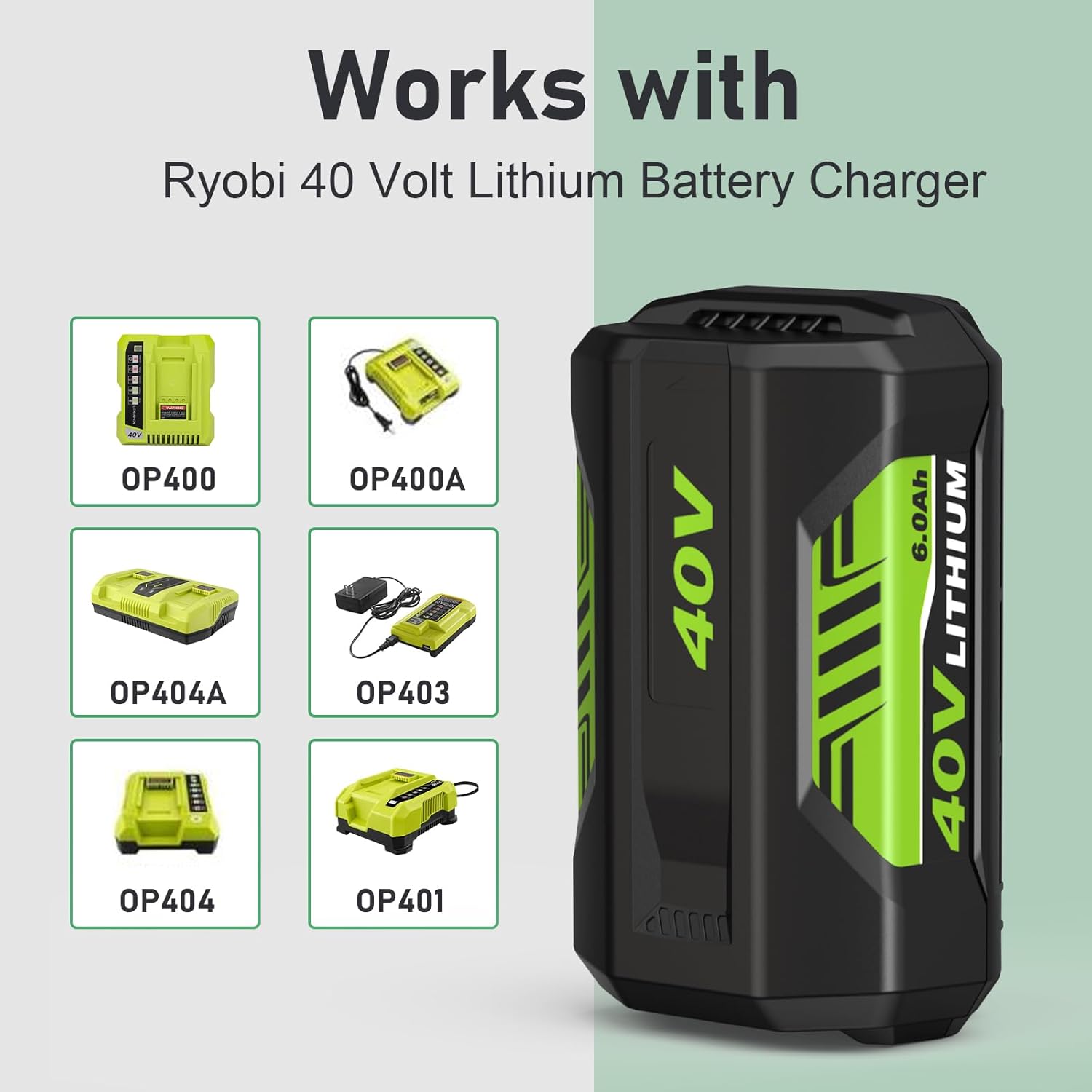 2-Pack 6000mAh 40 Volt OP4060 Replacement for Ryobi 40V Battery 6.0Ah Compatible with Ryobi 40 Volt Lithium Battery OP40602 OP40601 OP4060A1 OP4026A OP4075A