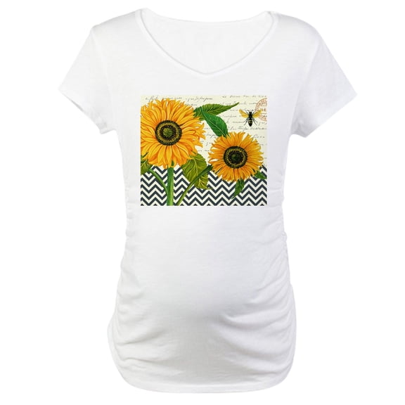 CafePress - Modern Vintage Sunflower Maternity T Shirt - Cotton Maternity T-shirt, Cute & Funny Pregnancy Tee