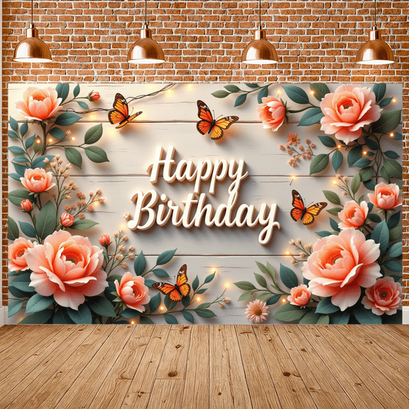 Floral Design Birthday Banner Elegant Butterfly Decoration for Birthday Party Event Celebration Indoor Decoration
