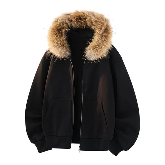 Mens Winter Hooded Jacket With Collar Heavy Duty Outdoor Windproof Cold Weather Coat Hiking Camping Clothes