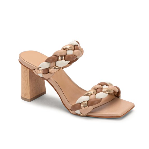 Dellytop Womens Backless Square Open Toe Block Strappy Slip On Slide Shoes Braided Heeled Sandals