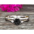 thumbnail image 3 of 1.75 Carat Round Cut Black Diamond Moissanite Engagement Ring 10k White Gold With Art Deco Vintage Looking Matching Wedding Band, 3 of 5