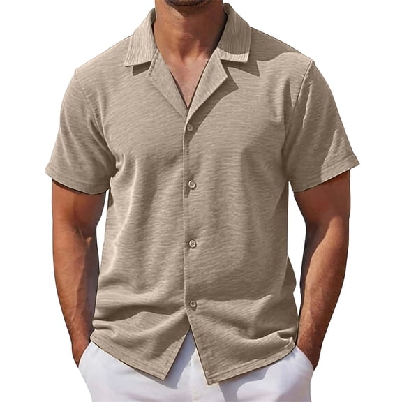 Men's Cuban Collar Guayabera Burgundy Shirts Cotton Short Sleeve Button Down Shirts Casual Summer Beach Camp Shirt Size 3XL Beige
