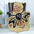 thumbnail image 4 of Classic Rock Soft Flannel Fleece Throw Blanket, Ready to Rock Saying with Flying V Guitar and Pick Vintage Print, Cozy Plush for Indoor and Outdoor Use, 60" x 80", Beige Ruby Night Blue, by Ambesonne, 4 of 5