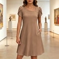 thumbnail image 4 of Admvng Women's Dresses Short Sleeve Square Neck Pocket Stretchy Casual A-Line Dress, 4 of 9