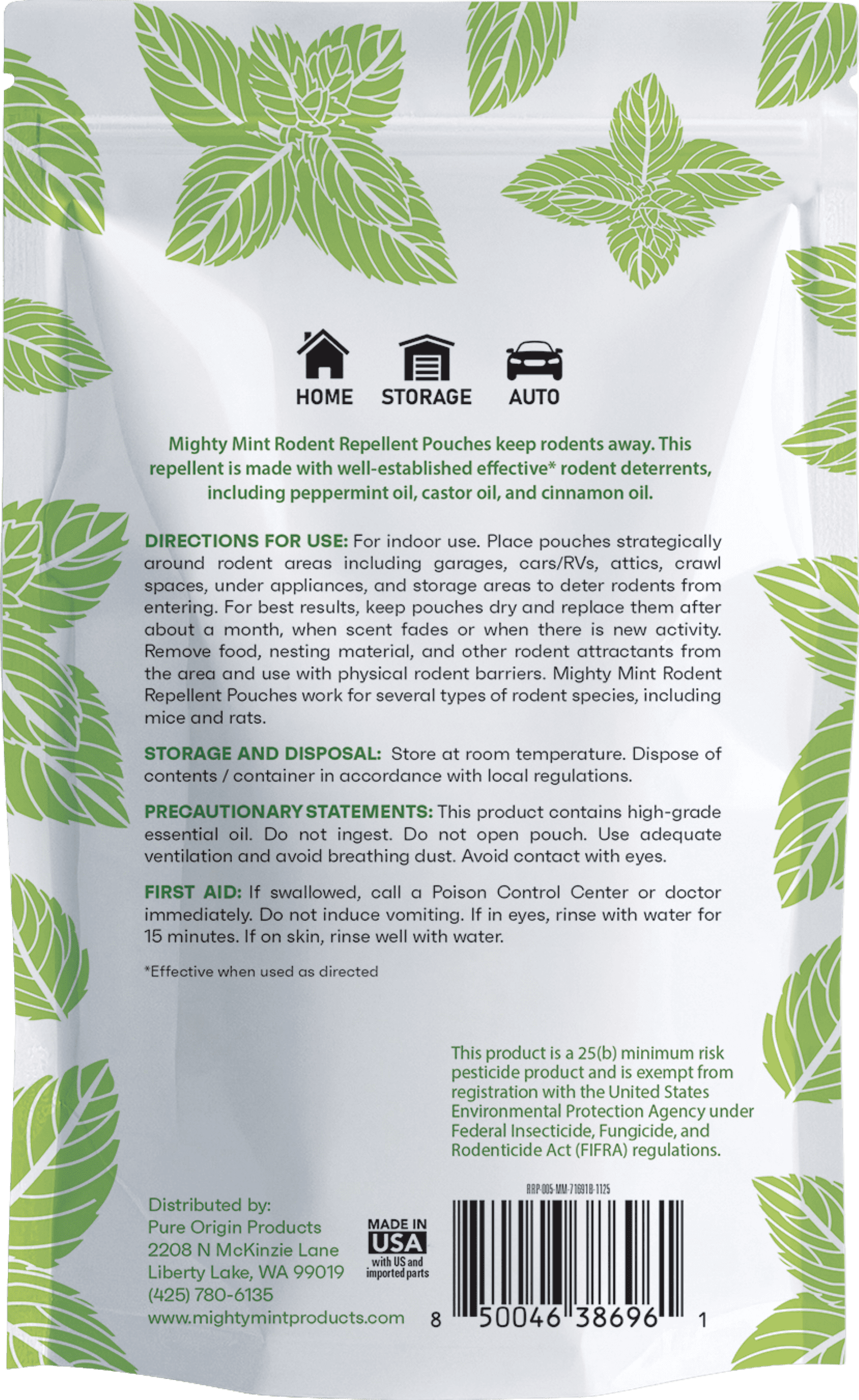 Mighty Mint Rodent Repellent/Deterrent Pouches, Peppermint, Cinnamon & Castor Oil, 5 CT