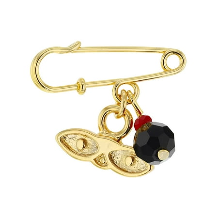 - 14k Gold Plated St Lucy Simulated Azabache Protection Baby Pin Brooch