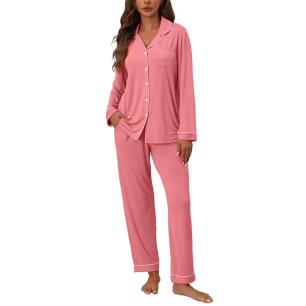 Conjunto de pijama ZMJ Pink para mujer, camisa de manga larga y pantalones XL