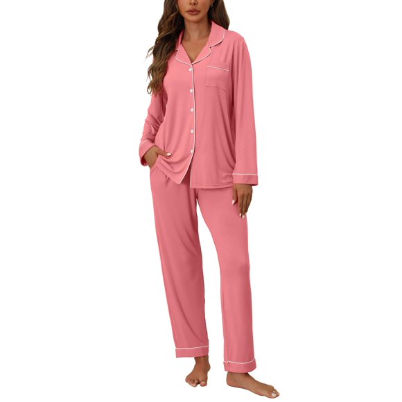 Conjunto de pijama ZMJ Pink para mujer, camisa de manga larga y pantalones XL