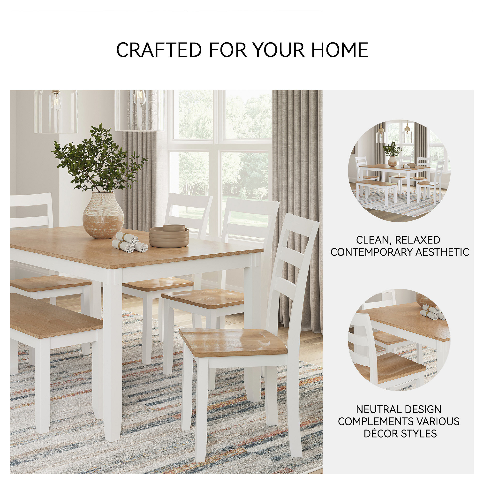 Signature Design by Ashley Gesthaven Natural & White Dining Table Set - Set of 6