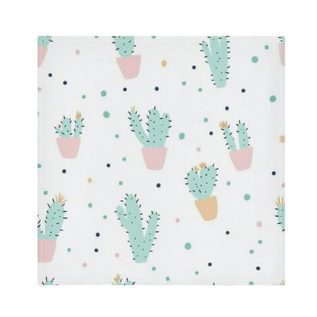 Satin Napkin Square 20 Inches Soft Smooth Decorative Napkins for Party Wedding Banquet and Dinner Blue Cartoon Cactus