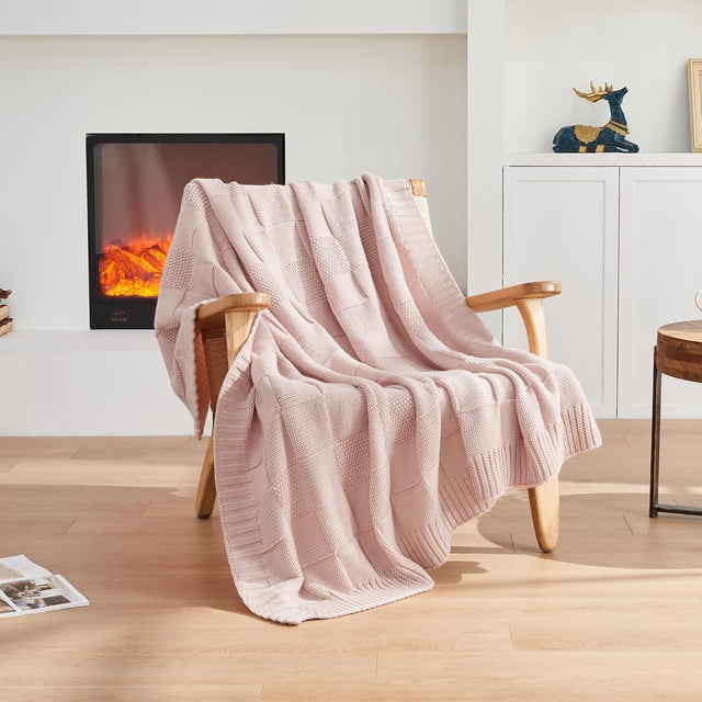 Manta Coze Cube, color rosa a cuadros, 127 x 152 cm, tejido acogedor