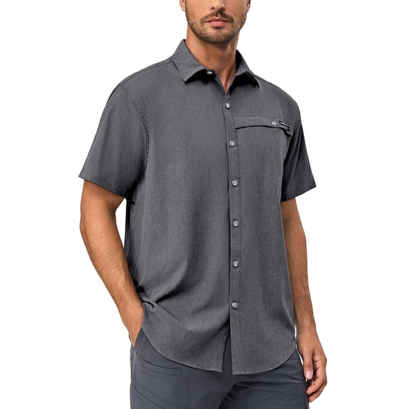 Little Donkey Andy Men's Short Sleeve Shirt - Lightweight, UPF 50 Sun Protection, Breathable, Air-Hole Technology for Fishing, Hiking, and Outdoor Activities Carbon Heather S