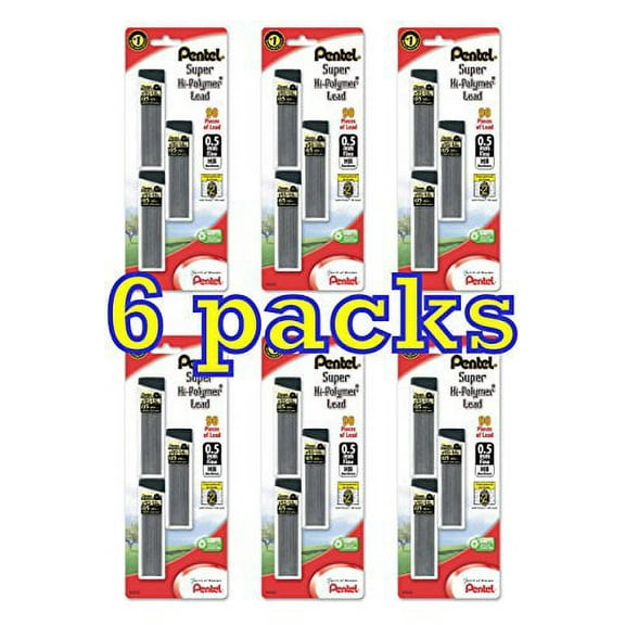 Value Pack of 6 Pentel Super Hi-Polymer Lead Refills, 0.5 mm, 540 Pieces (C25BPHB3-K6)
