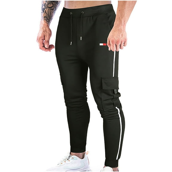 Giftesty Mens Cargo Pants Clearance Men's Striped Belt Placket Zipper Decoration Personality Small Foot Pocket Casual Pants