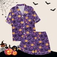 thumbnail image 5 of Xmyrz Pajamas For Women Set Satin Silk Halloween Print Short Sleeve Loungewear Button Down Pj'S Sleepwear Outfit, 5 of 6
