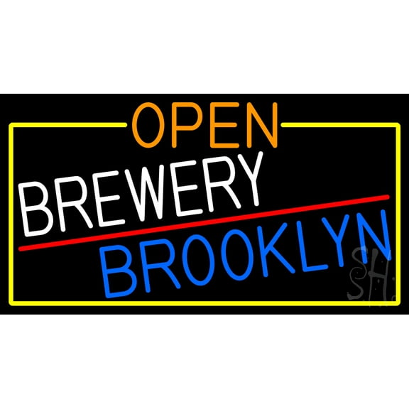 Open Brewery Brooklyn With Yellow Border LED Neon Sign 20 x 37 - inches, Clear Edge Cut Acrylic Backing, with Dimmer - Bright and Premium built indoor LED Neon Sign for Bar decor.