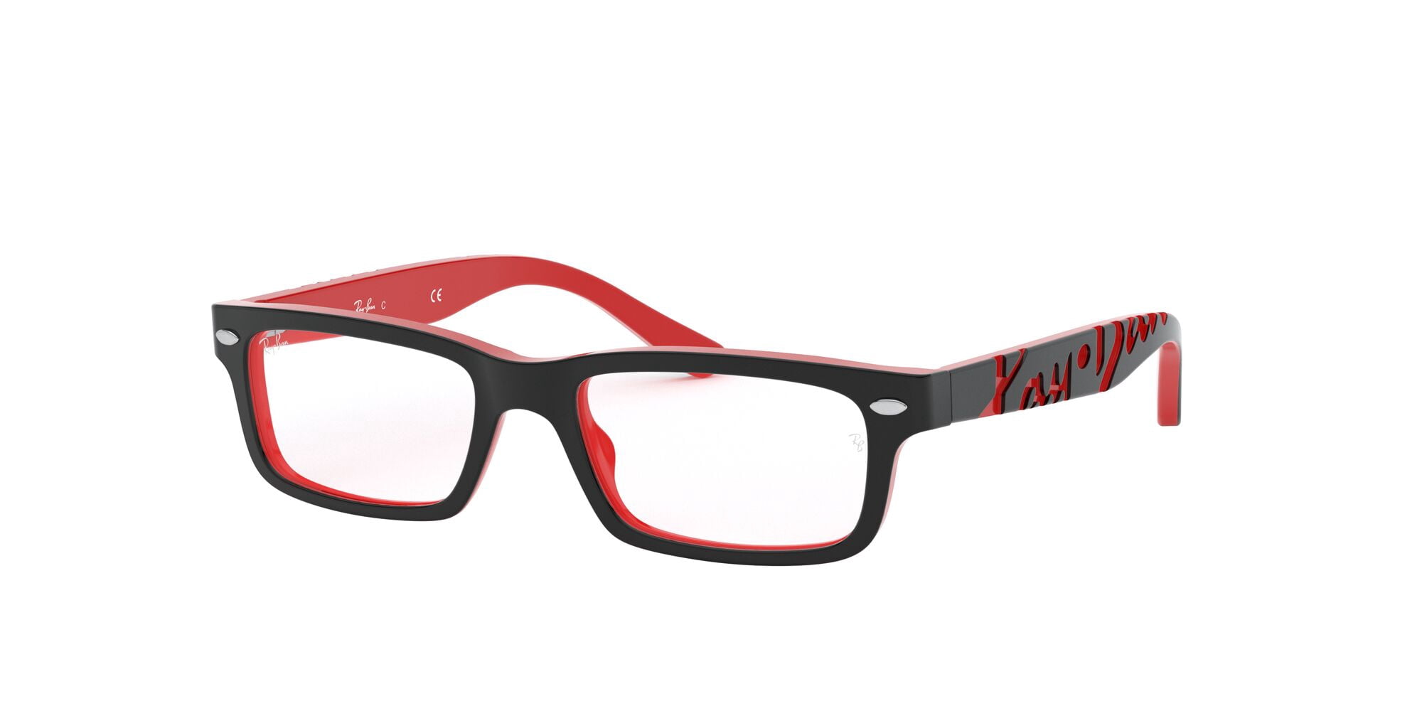 Ray-Ban Youth Size 48 0RY1535 Prescription Eyeglasses with Case, Black on Red/Demo Lens