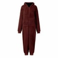 thumbnail image 5 of Loopsun Womens Fleece Pajama Jumpsuits, Women's Soft Fleece Long Sleeve Zipper Hooded Loungewear Home Wear Pajama Jumpsuits Wine, XXL, 5 of 5