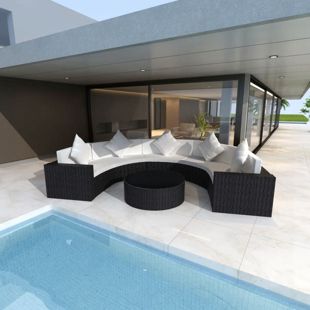 Kepooman Patio Garden Sofa with Cushions Poly Rattan, Set of 2, Black Kepooman Patio Garden Sofa with Cushions Poly Rattan, Set of 2, Black