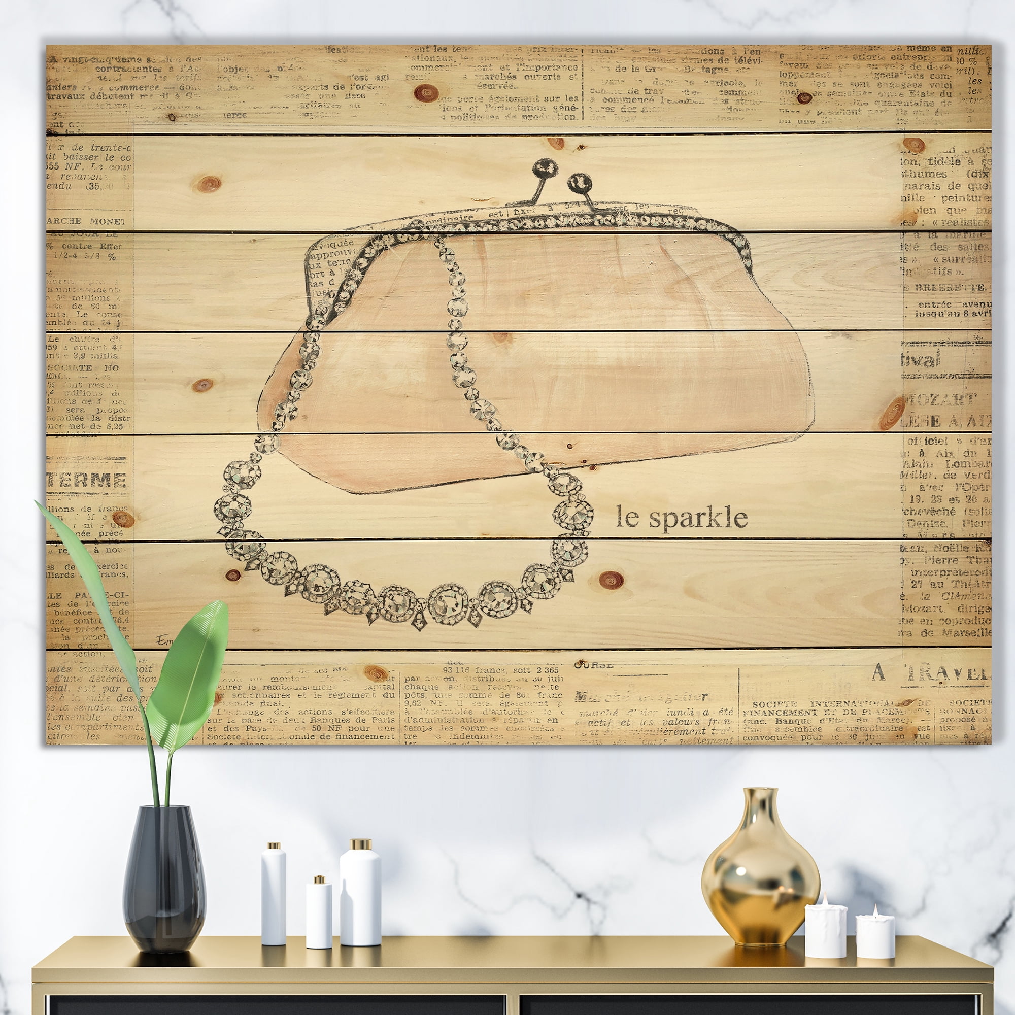 Designart 'Chic Fashion Closet II' Fashion Print on Natural Pine Wood