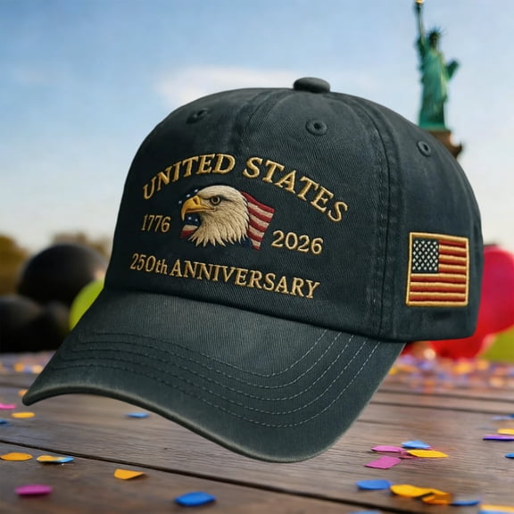 USA 250th Anniversary Fully Embroidered Distressed Denim Cap – 1776–2026 Patriotic Baseball Hat, Adjustable Metal Buckle for Veterans
