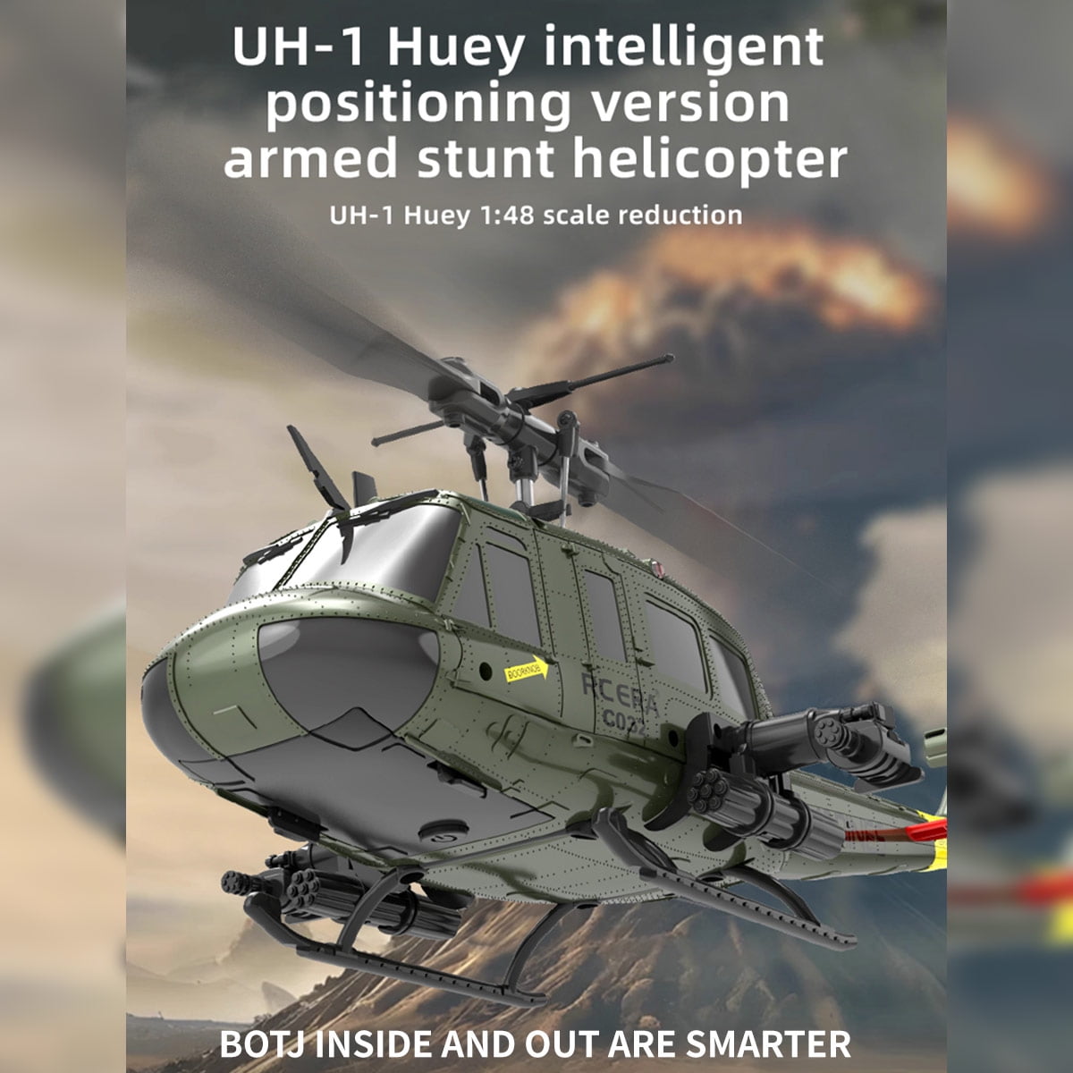 C032 1/48 Scale UH-1 Huey 2.4G 6CH Flybarless RC Helicopter Model (RTF Version/Vietnam War Shark Mouth