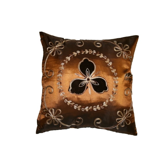 Silky Ornate Embroidered Velvet Floral design 17" X 17" Decorative Cushion Cover