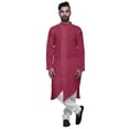 thumbnail image 4 of Atasi Kurta Long Uni pour Hommes Col Mandarin Chemise Habillée Décontractée pour Fête, 4 of 5