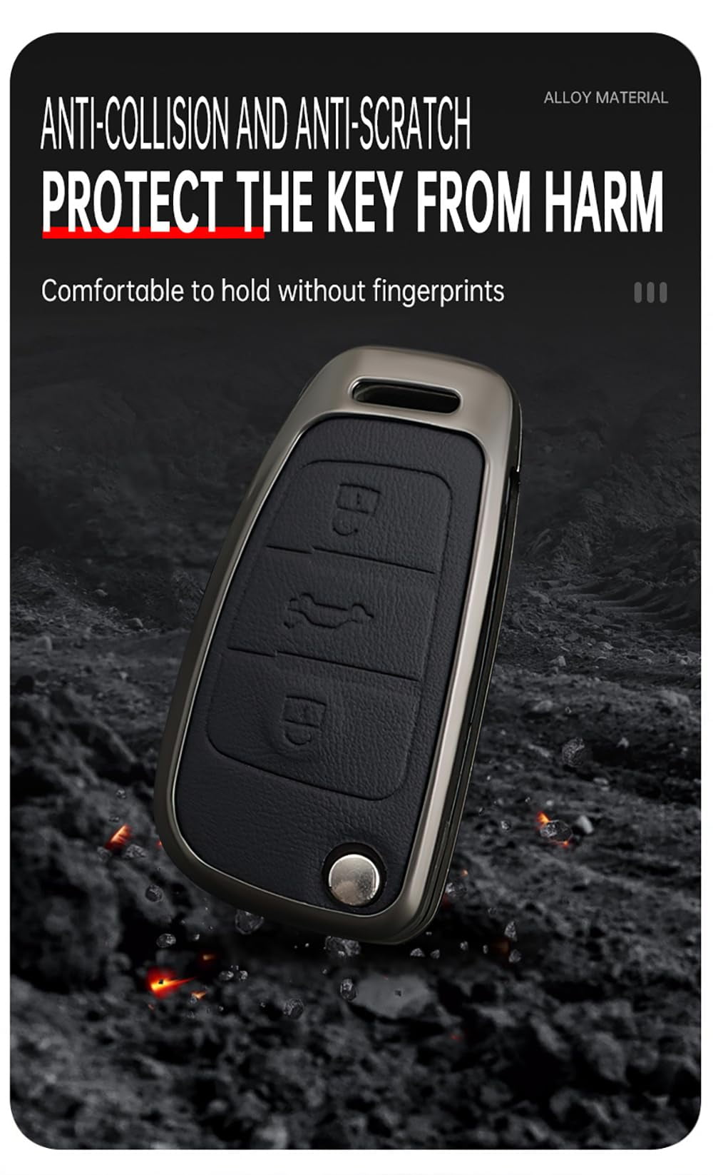 Flip Key Fob Cover Case Metal & Leather Compatible with Audi A1 A3 A4 A6 A8 Quattro Q3 Q7 S3 S6 RS3 RS6 R8 TT TTS Keyless