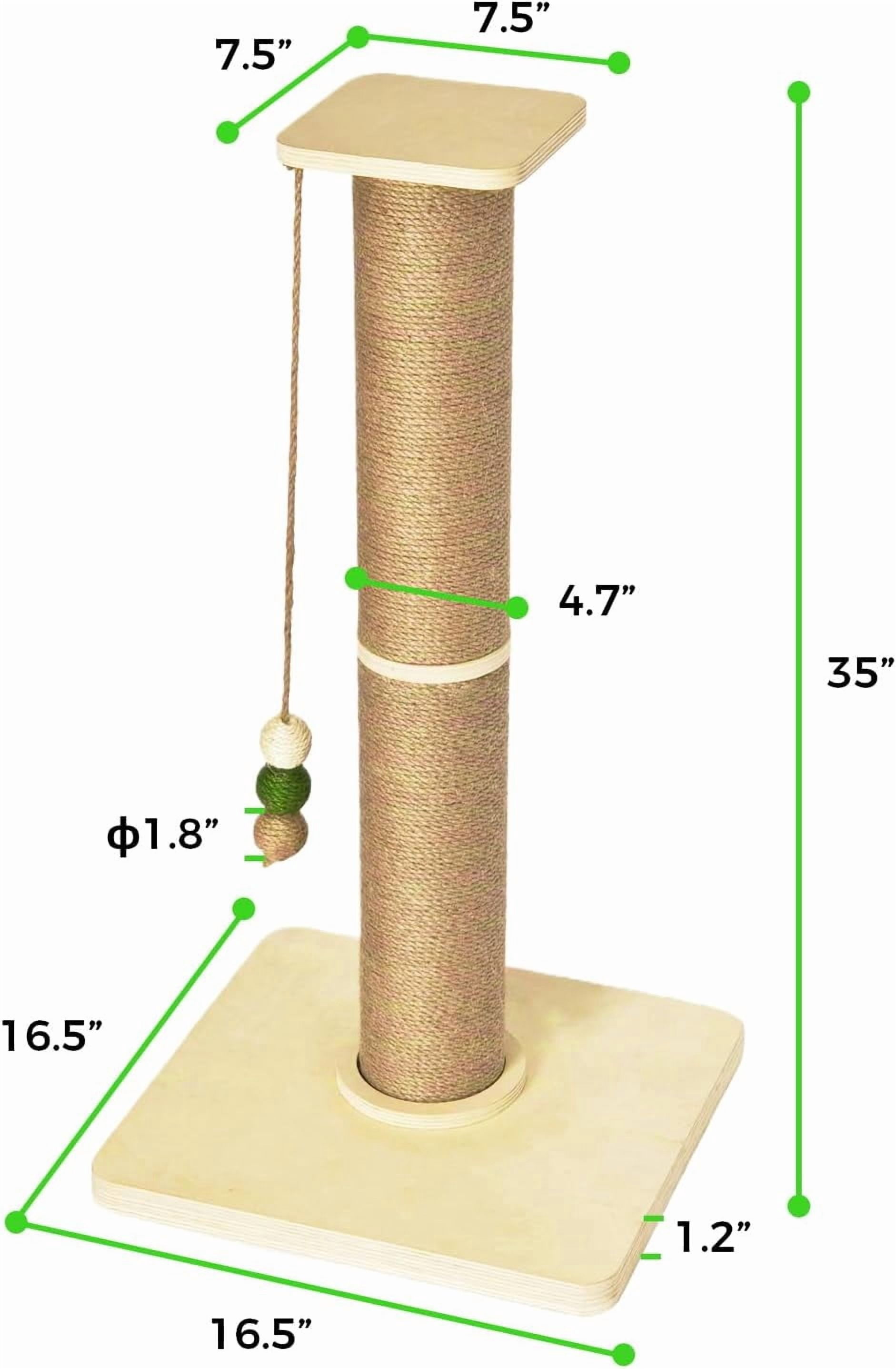 Wooden  Scratching Post, Sturdy 35 Tall Natural Sisal  Scratcher with Thick Solid Wood Base for Adult Cats Indoor