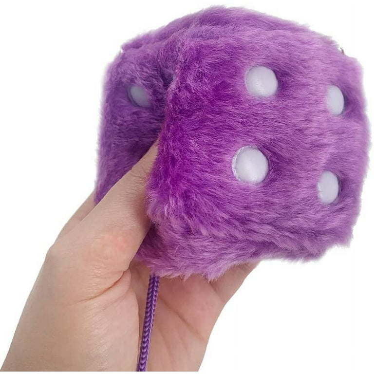 1 Pair of Retro Square Mirror Hanging Couple Fuzzy Plush Dice with Dots for  Car Interior Ornament Decoration (Purple)