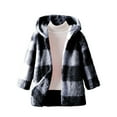 thumbnail image 4 of UQJfacai Girls Fleece Jacket Sherpa Plaid Long Sleeve Winter Coat Kids Fall Casual Open Front Hooded Cardigan Outerwear 2-8 Years, 4 of 6