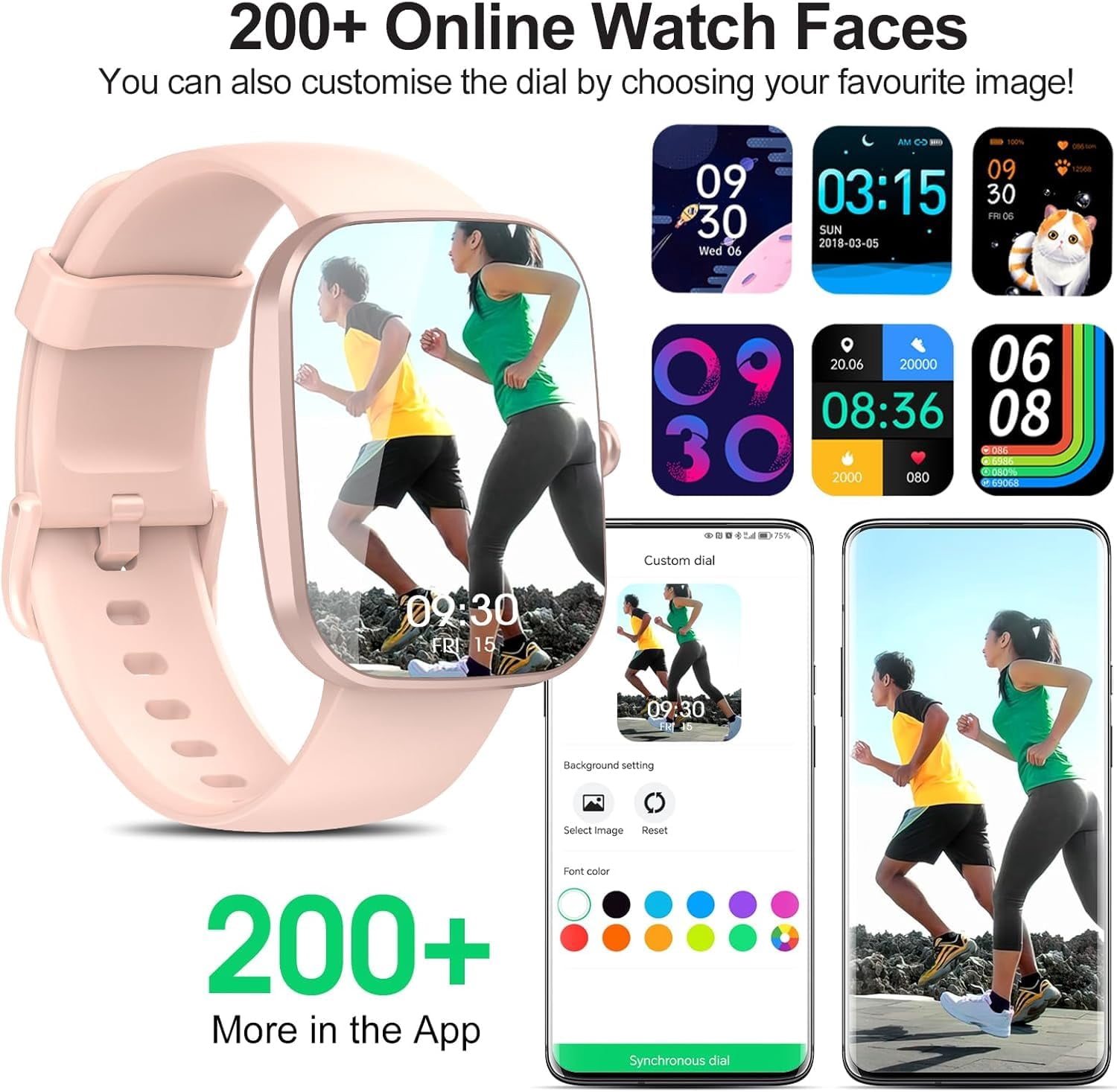 WeurGhy Smart Watch for Women Men, Fitness Tracker, 110+ Sports Modes, Bluetooth Call and Music Control, 1.91" HD Touchsreen, IP68 Waterproof, Rose Gold