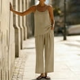 thumbnail image 4 of Yievot Two Piece Lounge Sets for Women 2 Piece Summer Linen Outfits Cami Top Wide Leg Pants Matching Sets, 4 of 6