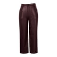 thumbnail image 4 of Women's High Waisted Straight Leg Leather Pants, PU Vegan Pleather Trousers with Pockets, Stretchy Faux Leather Pants for Casual, Club and Night Out Wine L, 4 of 5